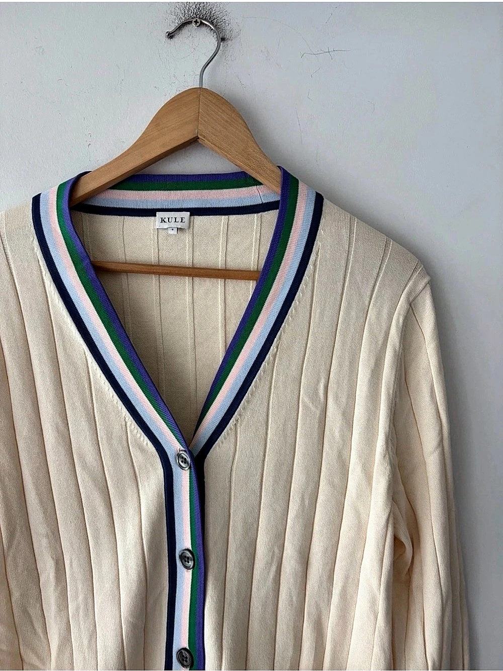 Kule Cream Ribbed Cardigan Size S - Picture 2 of 7